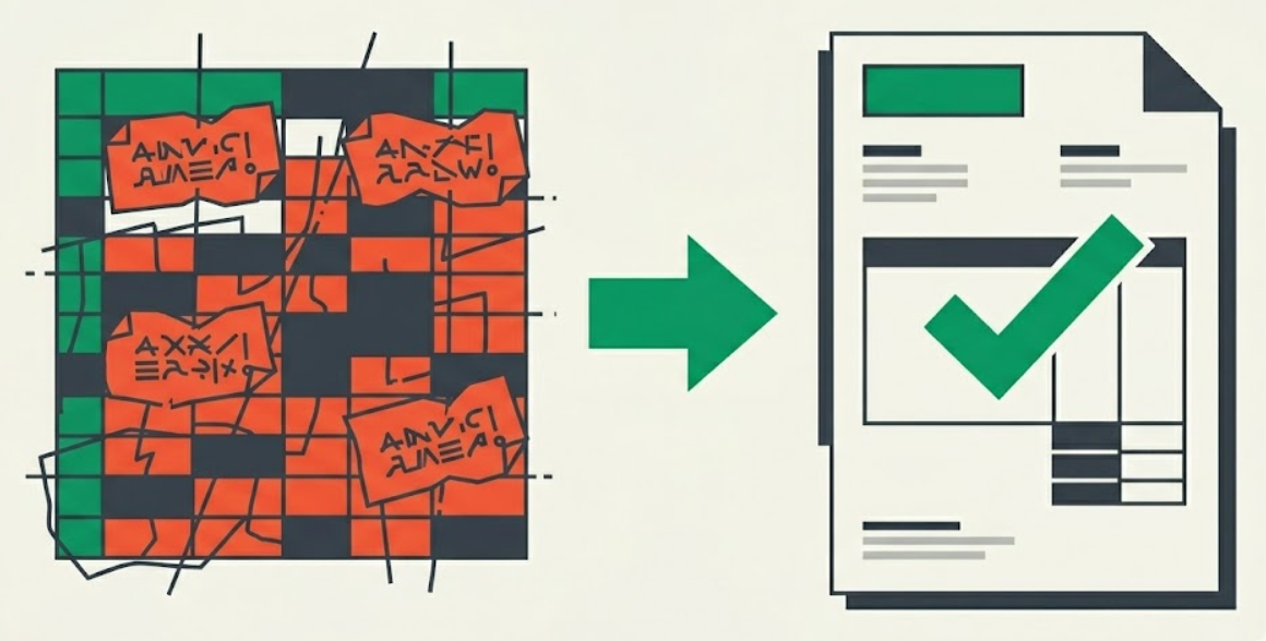 broken excel spreadsheet with error messages vs clean timecard pdf